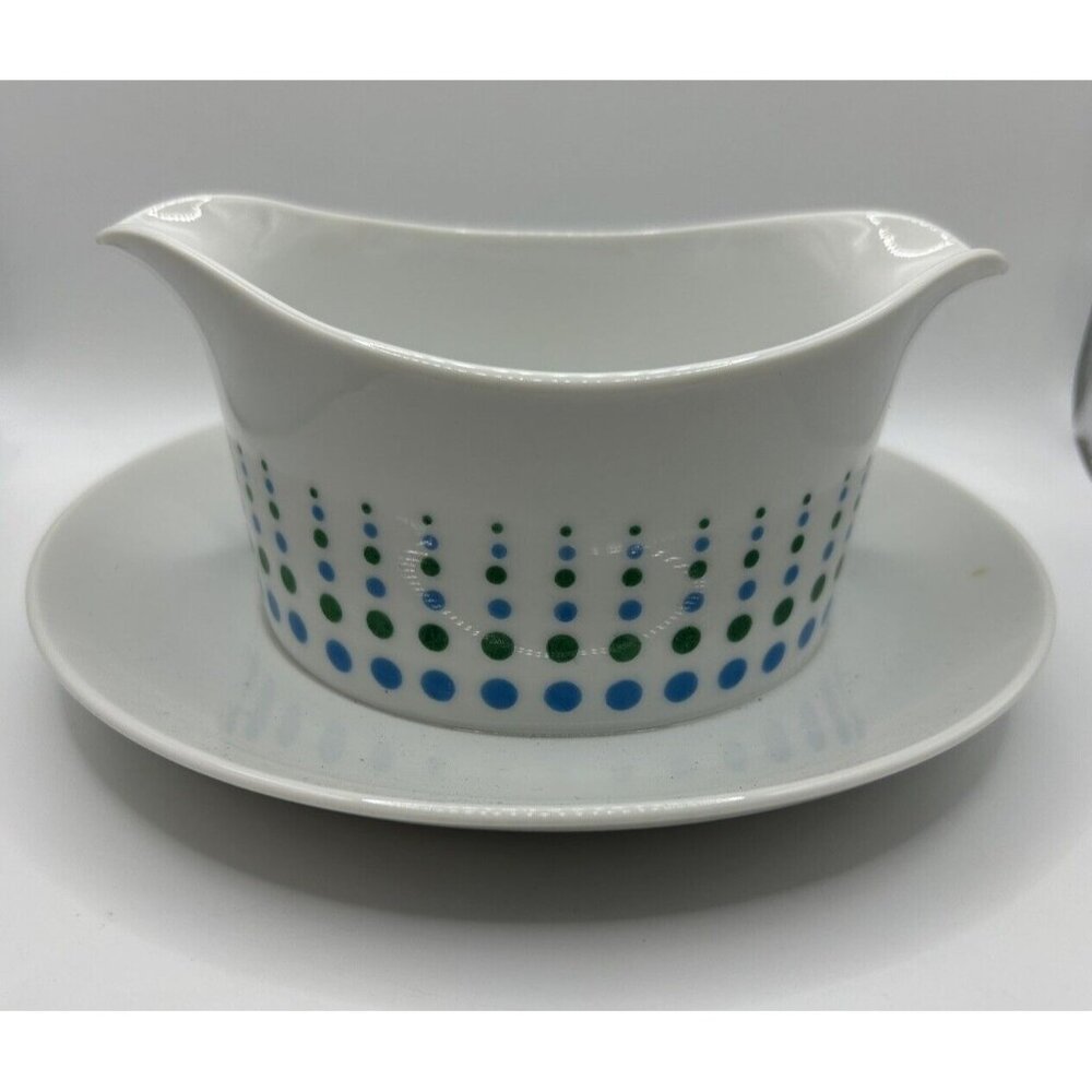 Vintage l 60s Harmony House Motif Dot Mid-Century Double Spout Saucer Gravy Boat
